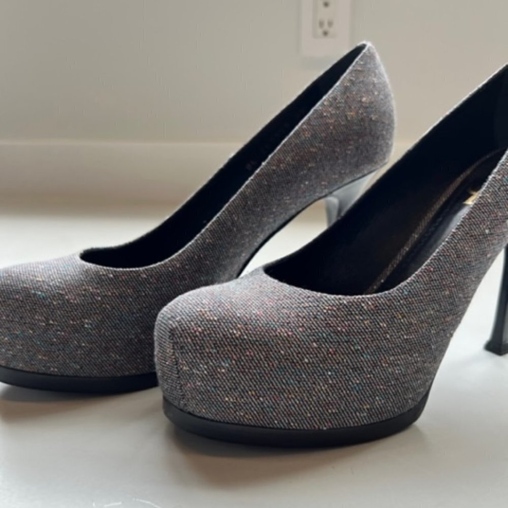 YSL Silver Platform Pumps